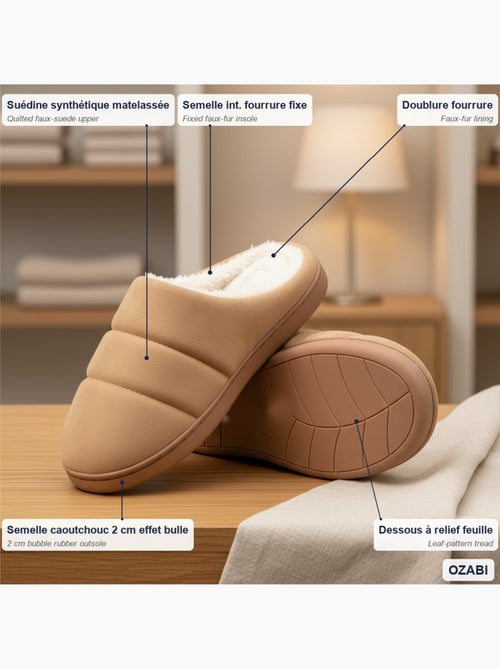 Pantofole donna ozabi, scamosciato trapuntato effetto piumino, fodera pelliccia - Kiabi Pantofole donna ozabi, scamosciato trapuntato effetto piumino, fodera pelliccia - Kiabi