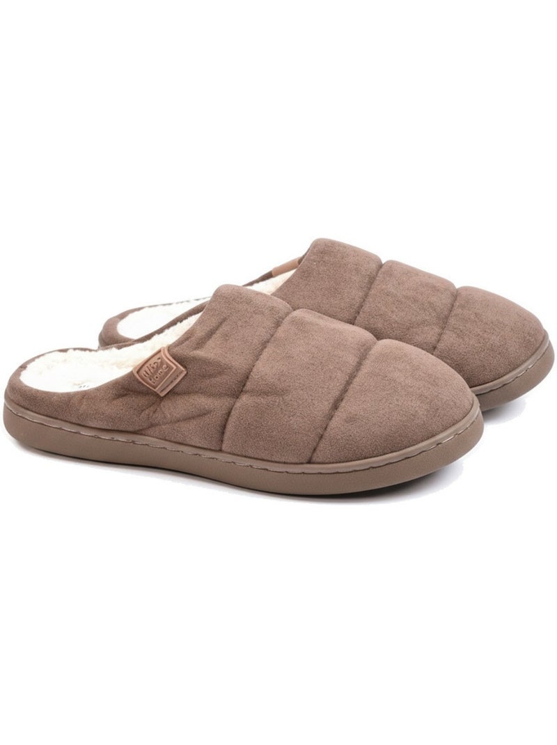 Pantofole donna ozabi, scamosciato trapuntato effetto piumino, fodera pelliccia Marrone - Kiabi