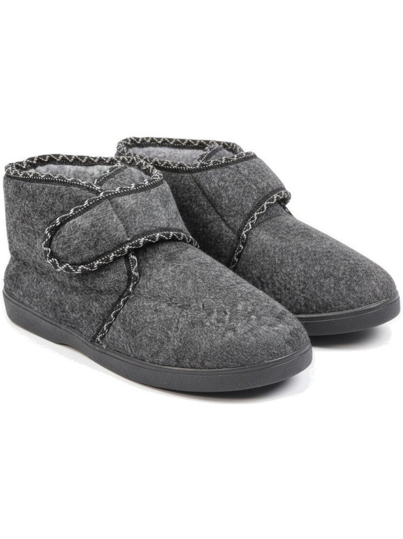 Pantofole donna ozabi tige alta, chiusura autoadesiva, feltro Blu antracite - Kiabi