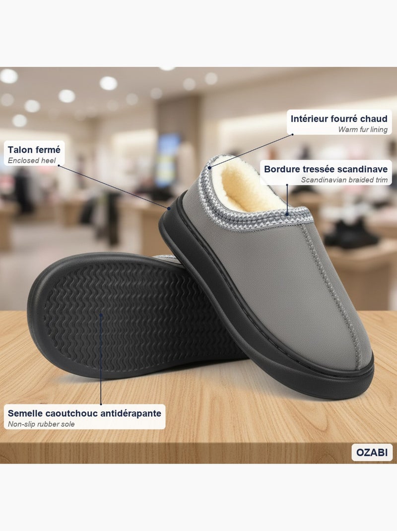 Pantofole donna stile scandinavo, tacco chiuso, interno foderato ozabi Grigio - Kiabi
