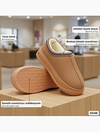 Pantofole donna stile scandinavo, tacco chiuso, interno foderato ozabi