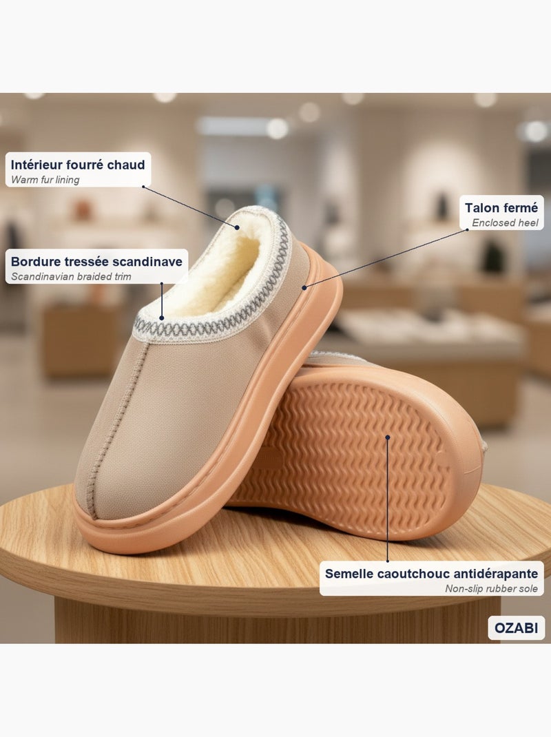 Pantofole donna stile scandinavo, tacco chiuso, interno foderato ozabi Tortora - Kiabi