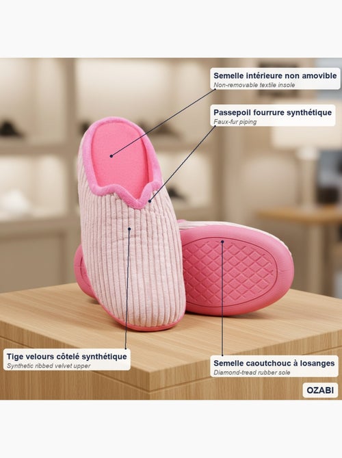 Pantofole donna tinta unita velluto a coste sintetico ozabi - Kiabi Pantofole donna tinta unita velluto a coste sintetico ozabi - Kiabi