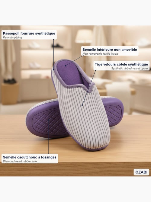 Pantofole donna tinta unita velluto a coste sintetico ozabi - Kiabi Pantofole donna tinta unita velluto a coste sintetico ozabi - Kiabi