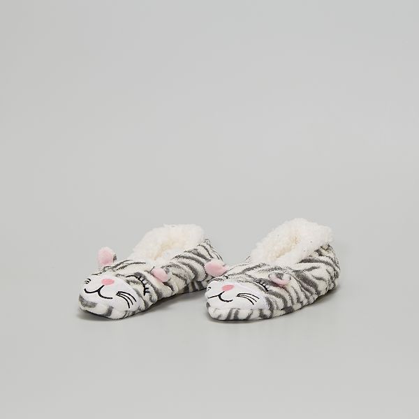 Pantofole in pile Bambina 3-12 anni - grigio a righe - Kiabi - 4,00€