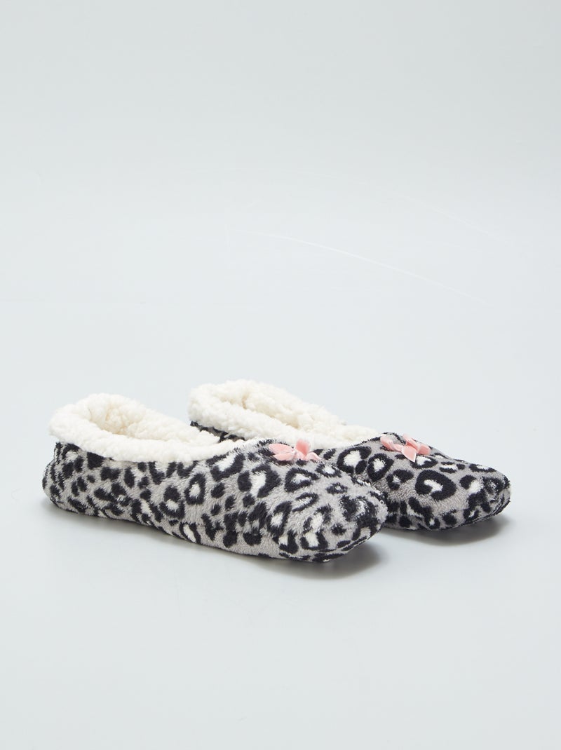 Pantofole in pile 'leopardo' NERO - Kiabi