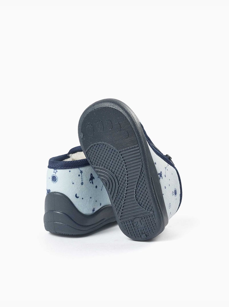 Pantofole in velluto con motivo spaziale Blu chiaro - Kiabi