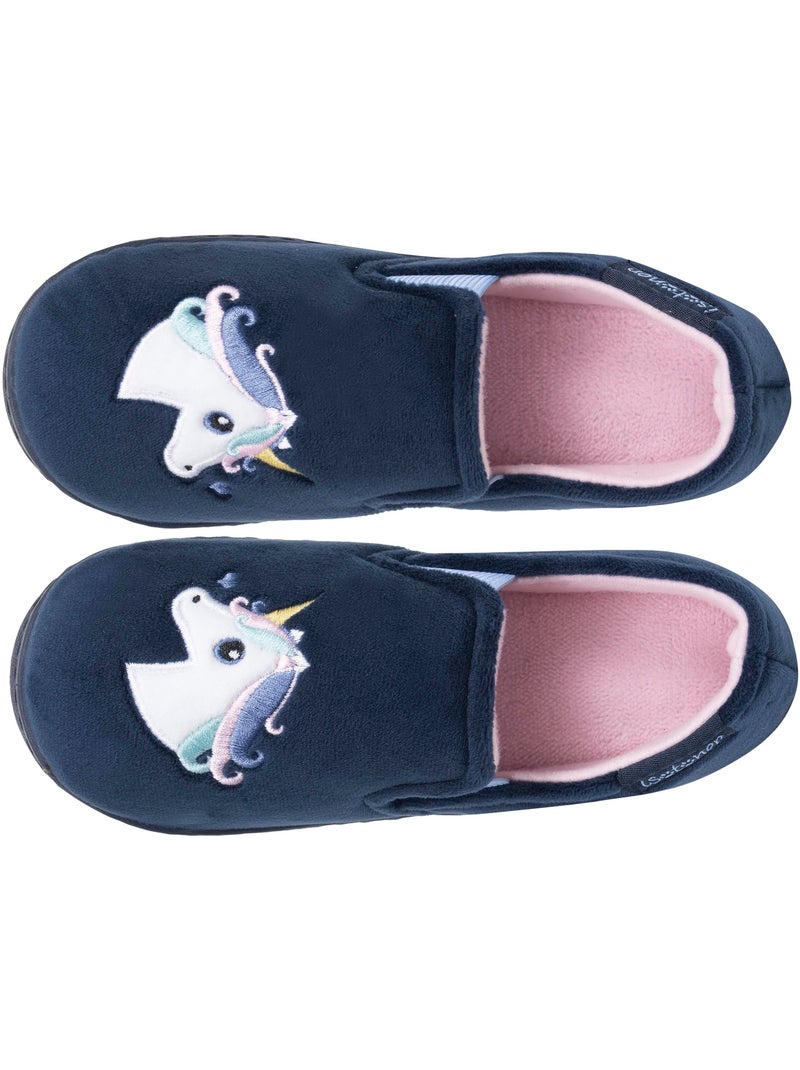 Pantofole mocassini velluto, sostegno morbido, facile da bambina Isotoner Blu marino - Kiabi