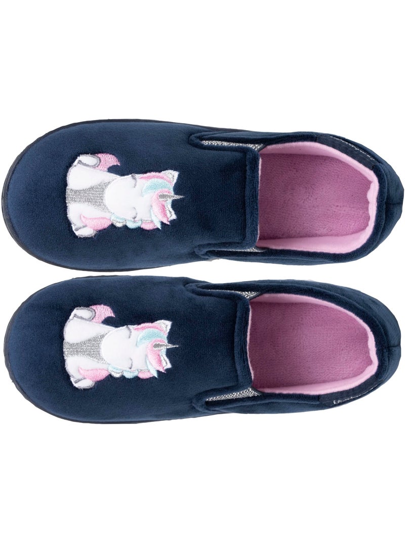 Pantofole mocassini velluto, vestibilità morbida, facile da bambina Blu marino - Kiabi
