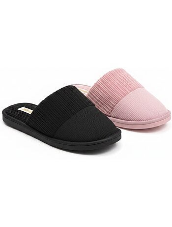 Pantofole Mule Donna Confezione 2 Paia INFINITIF PARIS Tige Côtelée Suola Mousse