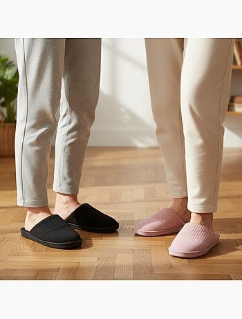 Pantofole Mule Donna Confezione 2 Paia INFINITIF PARIS Tige Côtelée Suola Mousse