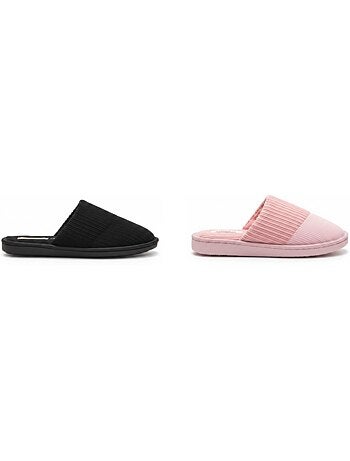 Pantofole Mule Donna Confezione 2 Paia INFINITIF PARIS Tige Côtelée Suola Mousse