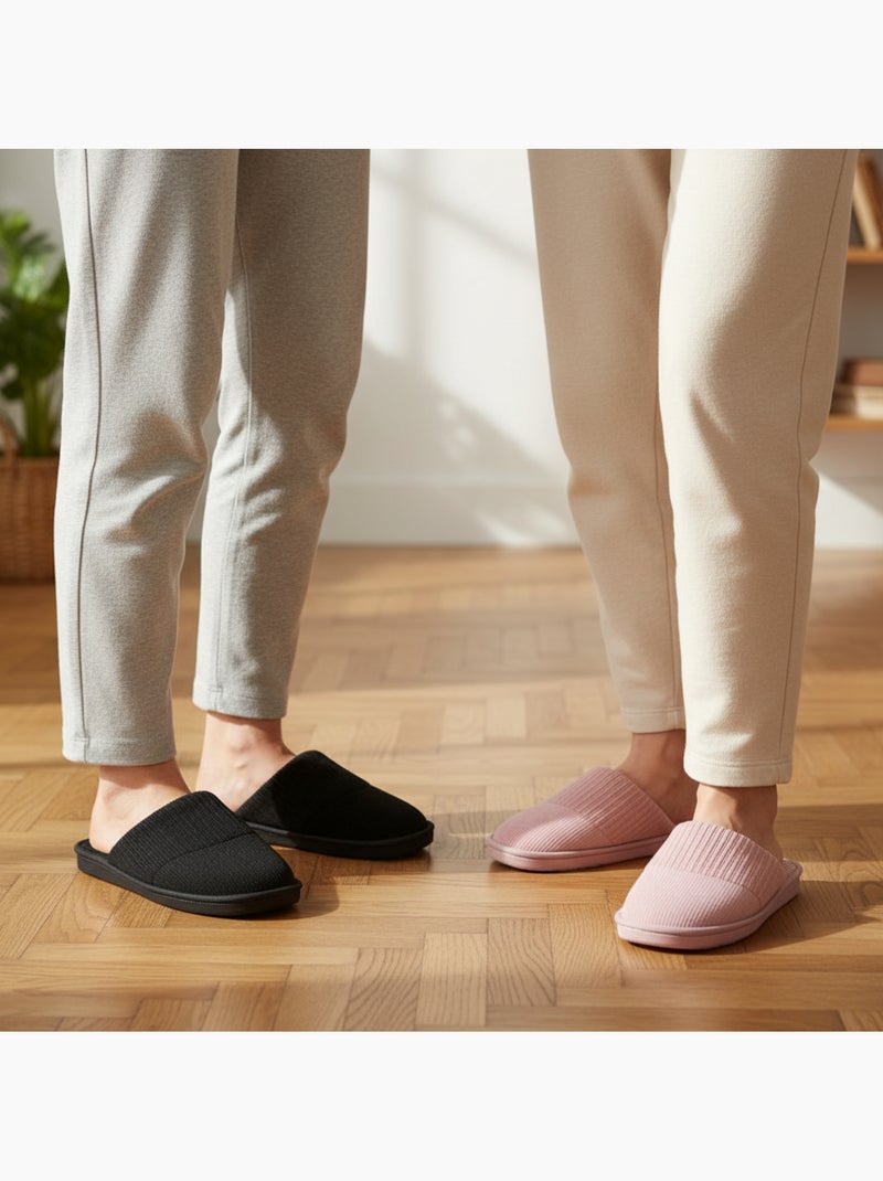 Pantofole Mule Donna Confezione 2 Paia INFINITIF PARIS Tige Côtelée Suola Mousse Nero Rosa - Kiabi