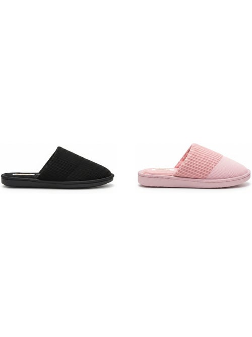 Pantofole Mule Donna Confezione 2 Paia INFINITIF PARIS Tige Côtelée Suola Mousse - Kiabi Pantofole Mule Donna Confezione 2 Paia INFINITIF PARIS Tige Côtelée Suola Mousse - Kiabi