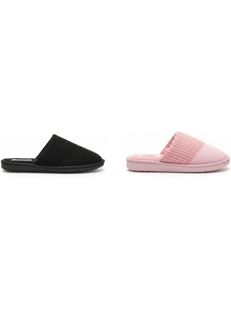 Pantofole Mule Donna Confezione 2 Paia INFINITIF PARIS Tige Côtelée Suola Mousse Nero Rosa - Kiabi