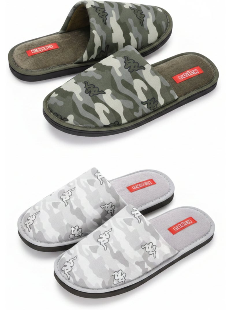 Pantofole Mule Uomo Imbottite Logo Omini KAPPA Confezione 2 Paia Grigio cachi - Kiabi