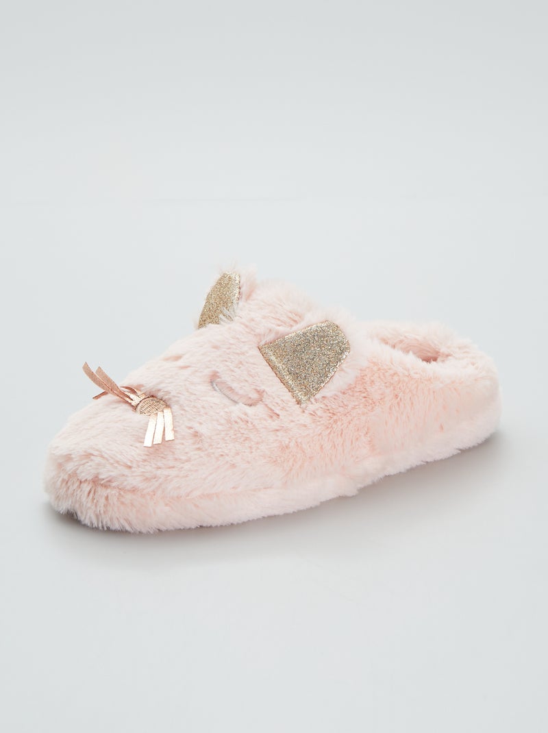 Pantofole mules animale gatto rosa - Kiabi