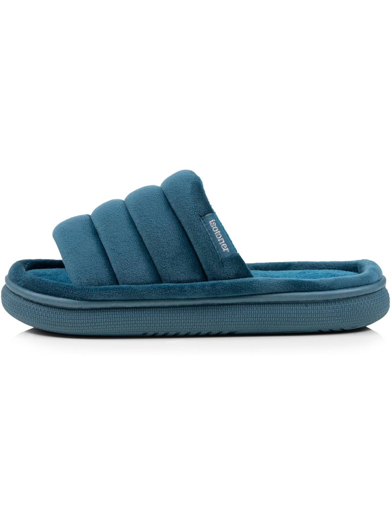 Pantofole mules aperte suola in velour bloup XTRA Comfort donna Isotoner Blu pavone - Kiabi