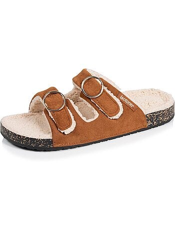 Pantofole mules aperte tacco a toppa ultraconfortevole, pelle donna Isotoner