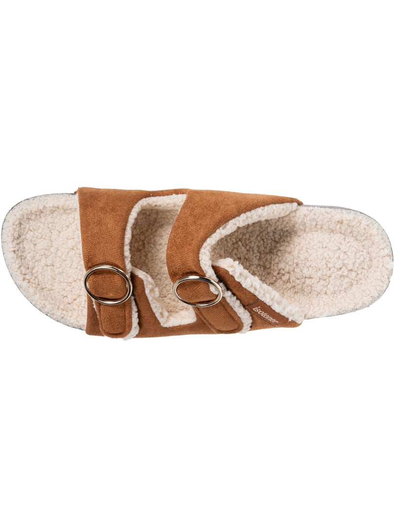 Pantofole mules aperte tacco a toppa ultraconfortevole, pelle donna Isotoner Cammello - Kiabi
