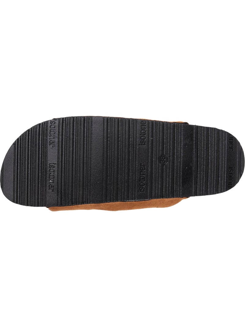 Pantofole mules aperte tacco a toppa ultraconfortevole, pelle donna Isotoner Cammello - Kiabi