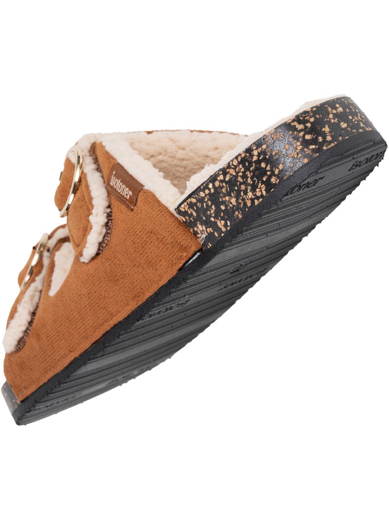 Pantofole mules aperte tacco a toppa ultraconfortevole, pelle donna Isotoner Cammello - Kiabi