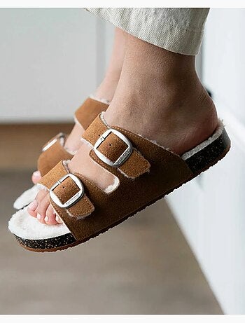 Pantofole mules aperte ultraconfortevole, in pelle donna