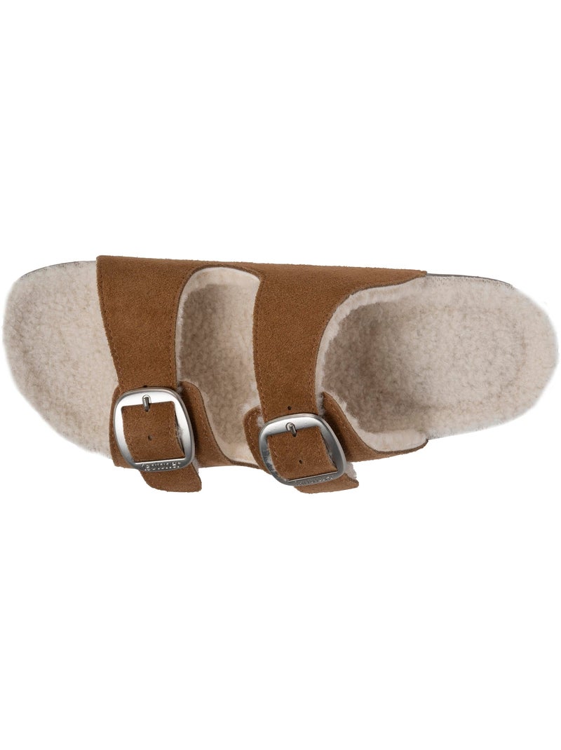 Pantofole mules aperte ultraconfortevole, in pelle donna Cammello - Kiabi
