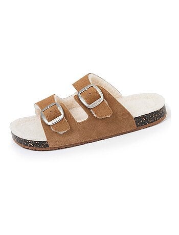 Pantofole mules aperte ultraconfortevole, in pelle donna Isotoner