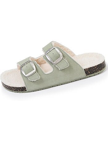 Pantofole mules aperte ultraconfortevole, in pelle donna isotoner