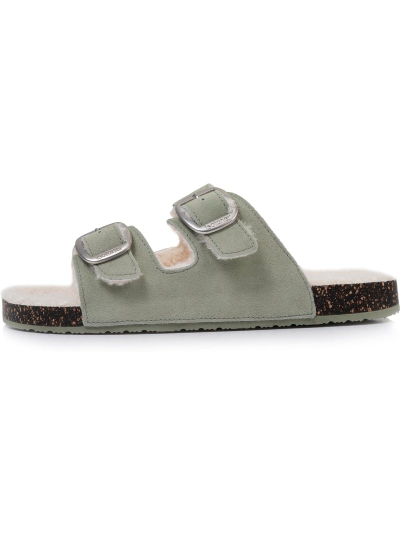 Pantofole mules aperte ultraconfortevole, in pelle donna isotoner Verde acqua - Kiabi