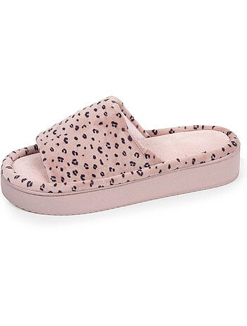 Pantofole mules aperte velluto, piattaforma di 3,5 cm donna Isotoner
