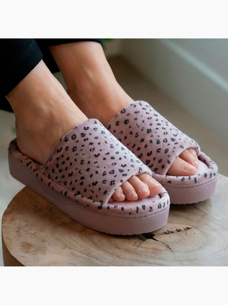 Pantofole mules aperte velluto, piattaforma di 3,5 cm donna Isotoner Rosato - Kiabi