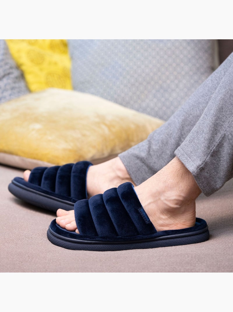 Pantofole mules aperte velluto ultramorbido, suola comfort uomo Isotoner Blu marino - Kiabi