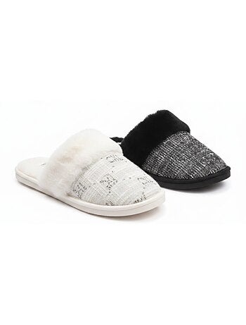 Pantofole Mules Donna Collo Pelliccia CXL by Christian Lacroix Confezione 2 Paia