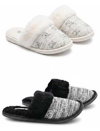 Pantofole Mules Donna Collo Pelliccia CXL by Christian Lacroix Confezione 2 Paia