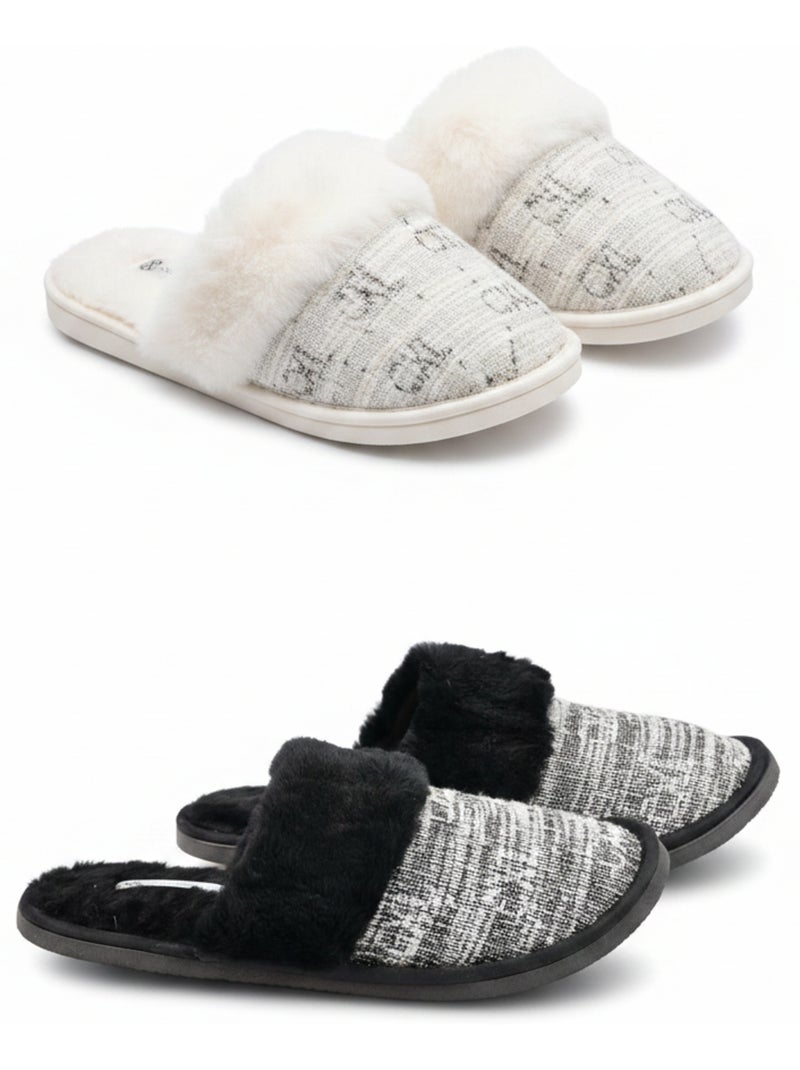 Pantofole Mules Donna Collo Pelliccia CXL by Christian Lacroix Confezione 2 Paia Bianco Nero - Kiabi