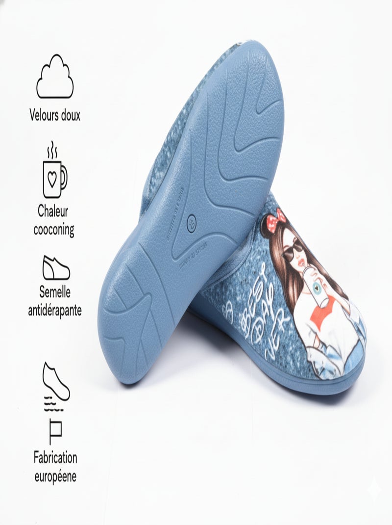 Pantofole Mules donna PHOTOPRINT Blu chiaro - Kiabi