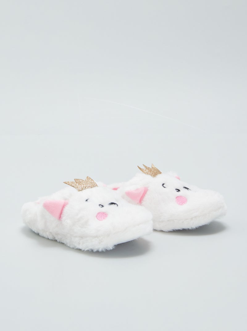 Pantofole mules foderate di pelliccia 'animale' BIANCO - Kiabi