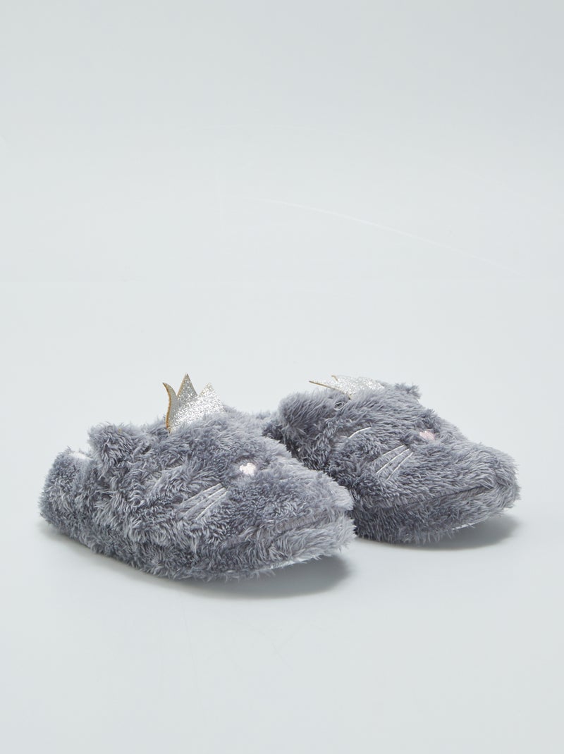 Pantofole mules foderate di pelliccia 'animale' GRIGIO - Kiabi