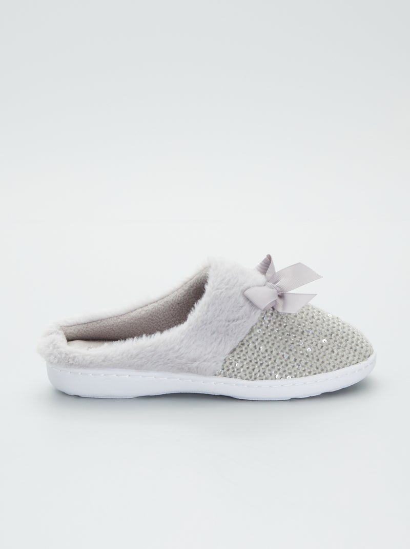 Pantofole mules foderate di pelliccia in maglia con paillettes grigio - Kiabi