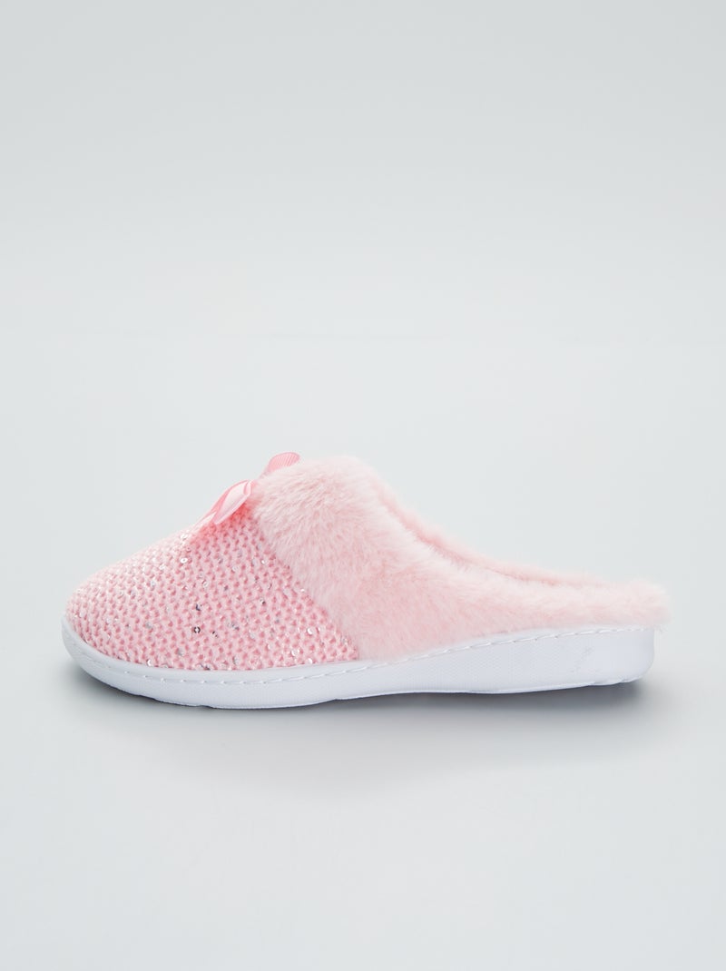 Pantofole mules foderate di pelliccia in maglia con paillettes rosa - Kiabi