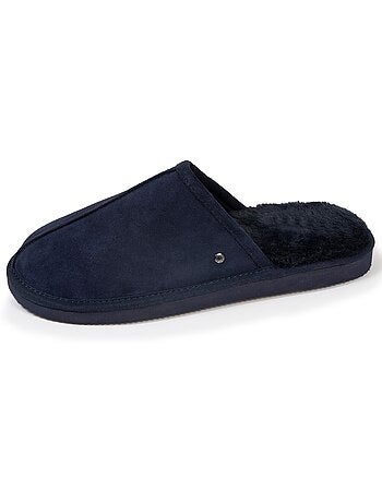 Pantofole mules in pelle con fodera in pelliccia uomo isotoner