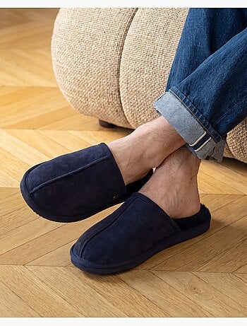 Pantofole mules in pelle con fodera in pelliccia uomo isotoner
