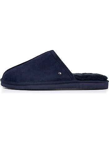 Pantofole mules in pelle con fodera in pelliccia uomo isotoner
