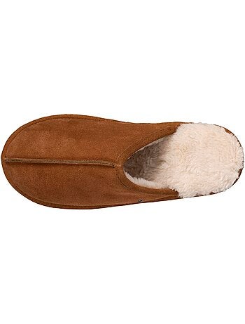 Pantofole mules in pelle con fodera in pelliccia uomo isotoner