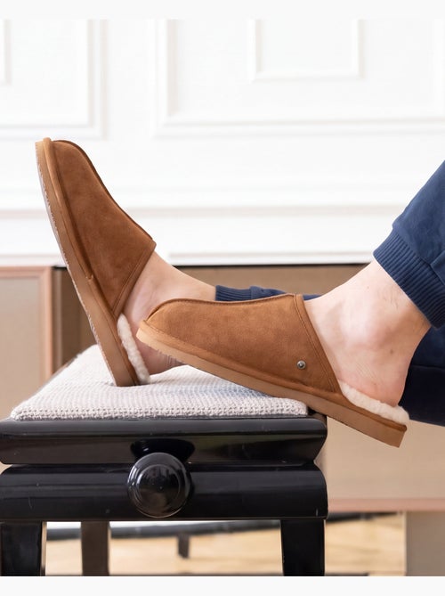 Pantofole mules in pelle con fodera in pelliccia uomo isotoner - Kiabi Pantofole mules in pelle con fodera in pelliccia uomo isotoner - Kiabi