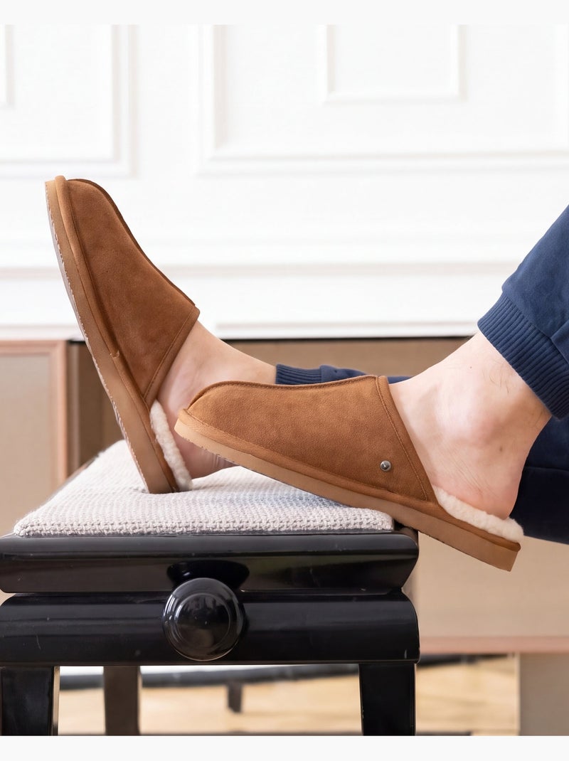 Pantofole mules in pelle con fodera in pelliccia uomo isotoner Cammello - Kiabi