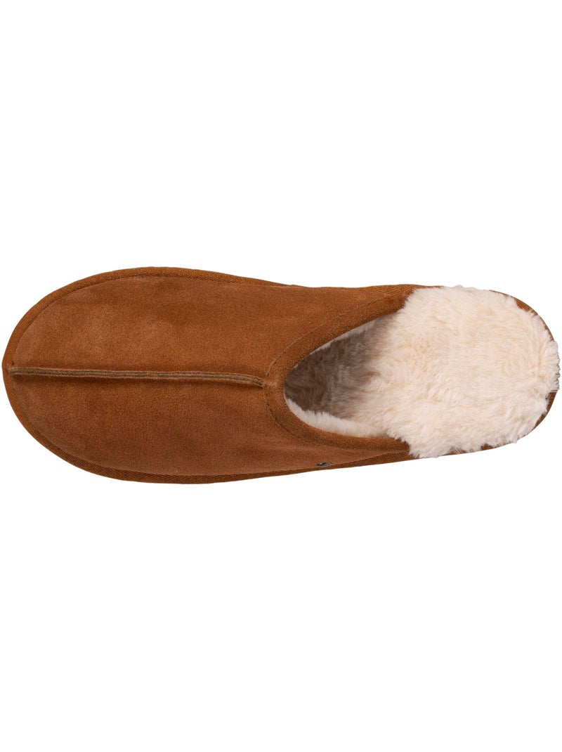 Pantofole mules in pelle con fodera in pelliccia uomo isotoner Cammello - Kiabi