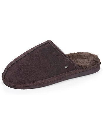 Pantofole mules in pelle con fodera in pelliccia uomo isotoner